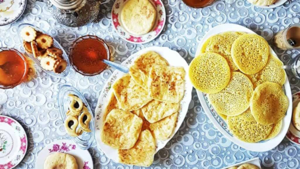 Image shows food served in Marrakesh, Morocco.